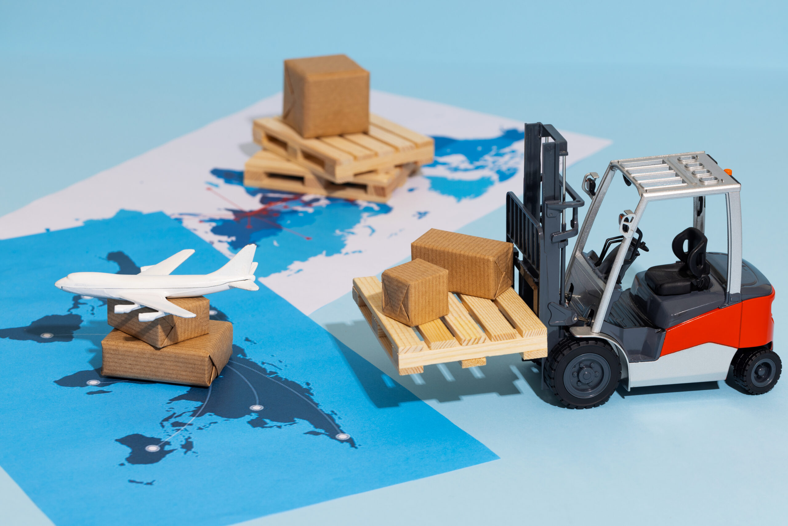 Customs clearance and supply chain concept with cargo containers and global logistics elements – export-import process visualization